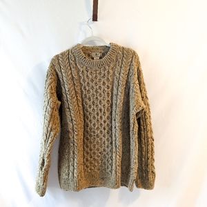LL Bean Vintage 100% Wool Beige Cable Knit Sweater Mens M